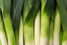 Fresh Raw Leeks As Background, Top View