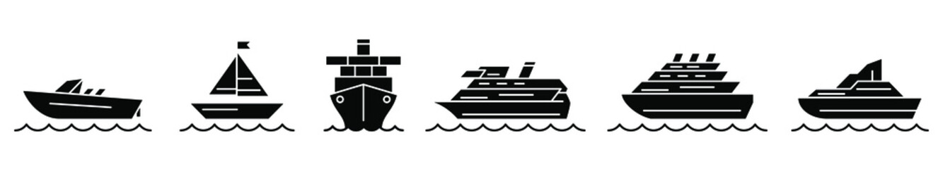 Wall Mural - ship icon. set of black ship icons. vector illustration. shipping or cruise icons