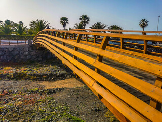 Sticker - Closeup view of the yellow bridge railings on a sunny day