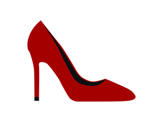 Red high heel shoe isolated on white background vector illustration. Womens red high heel shoes. Sale banner template. Female sexy shoes, patent leather shoes.
