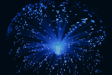 Wall Mural - blue abstract particles and lines with bokeh and blur in dark background.