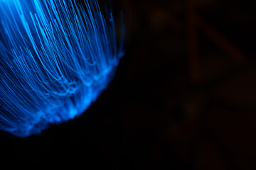 Wall Mural - blue abstract particles and lines with bokeh and blur in dark background.