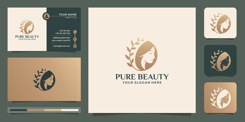 Wall Mural - Hair pure beauty logo and business card design for salon, makeover, hair style, haircut, skin care.