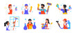 © Rudzhan - Set of male and female cleaning company staff characters are cleaning houses and other premises on white background. Concept of people working in cleaning company. Flat cartoon vector illustration
