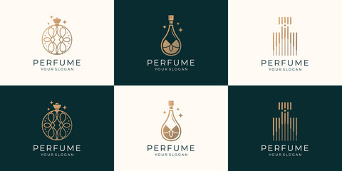Wall Mural - collection luxury perfume bottle logo template. logo for cosmetic, beauty, salon, product, skin care.