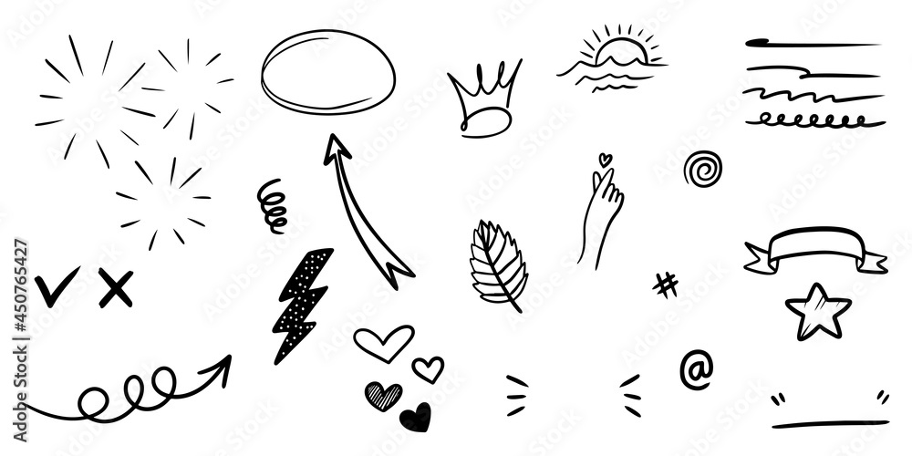 Hand drawn set doodle elements for concept design isolated on white ...