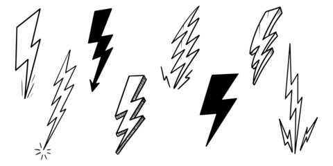 Canvas Print - set of hand drawn vector doodle electric lightning bolt symbol sketch illustrations. vector illustration.