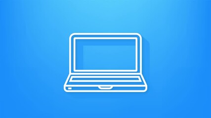 Canvas Print - White Computer monitor screen line icon on blue background. Motion graphics.