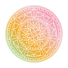 Gradien color mandala ornament outline pattern. Indian geometric art graphic for meditation. Isolated vector illustration.