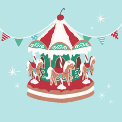 Poster - Holiday gingerbread carousel biscuit, sweet desserts for fabric, linen, textiles and wallpaper
