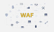 waf web application firewall concept with icon set with big word or text on center