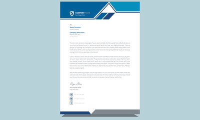 Wall Mural - Modern unique abstract professional creative corporate business letterhead template design with clean blue shapes. 