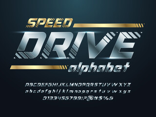 Wall Mural - speed racing style alphabet design with uppercase, lowercase, numbers and symbol