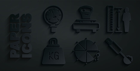 Canvas Print - Set Circle of pieces, Measuring height body, Weight, spoon, Scales and Pressure water meter icon. Vector