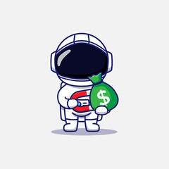 Wall Mural - Cute astronaut gets e bag of money with a magnet