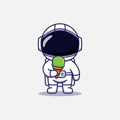 Wall Mural - Cute astronaut eating ice cream