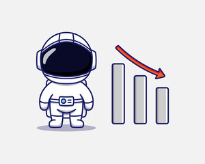 Wall Mural - Cute astronaut with graph down sign