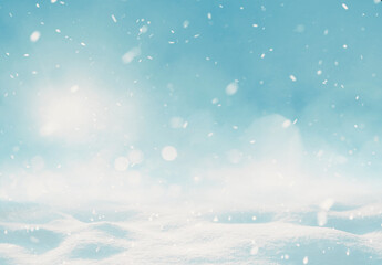 Wall Mural - winter natural snow background with snowdrifts, beautiful light and snow flakes on blue sky, beauty 