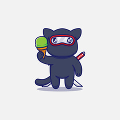 Poster - Cute ninja cat carrying ice cream