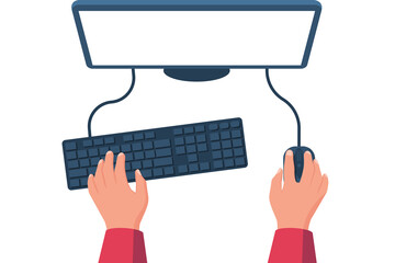 people working on the computer. hands on the keyboard and mouse. programmer, blogger, freelancer, de