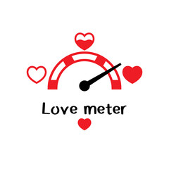 Love meter flat icon. Heart indicator. Love day full test. Happy Valentine Day. Vector illustration cartoon design. Isolated on white background.