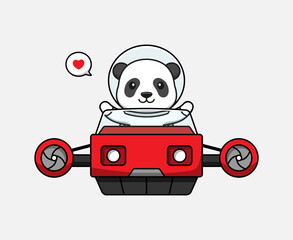 Wall Mural - Cute panda driving flying vehicle