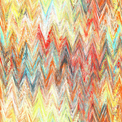 Wall Mural - Seamless abstract painted brushed chevron texture. Rainbow bright material pattern background. Boho summer vibrant painted ikat effect textile print. 