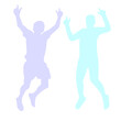 © Mar - Silhouette of people. A couple of people. Jump and hands up. Flat style. Vector image isolated. Great design for any purpose. Vector graphics. Design element.