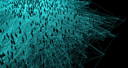 top view of many different connected persons represented as silhouettes - 3d illustration