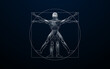 © pickup - Vitruvian man with a cyborg from lines, triangles, and particle style design. Illustration vector