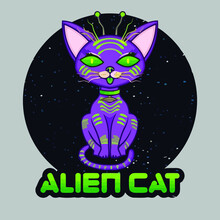 Alien Cat Art Vector Design Illustration Print Poster Wall Art Canvas