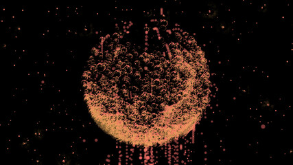 Wall Mural - an abstract sphere in infinite space emits a stream of soap bubbles against a background of red star