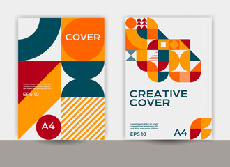 bauhaus design, abstract geometric design, colorful cover design, layout design, company profile design,a4