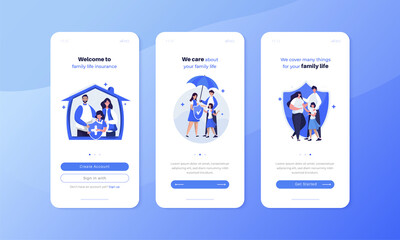 Family life insurance app illustration on ui screen concept