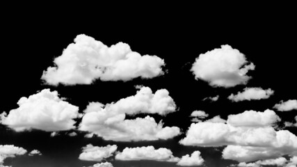 Wall Mural - white cloud isolated on black background, black and white cloudscape image,.cloudscape isolated on b