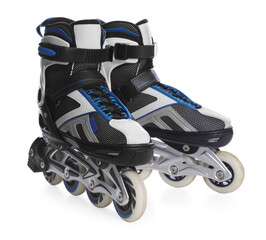 Wall Mural - pair of inline roller skates on white background. sports equipment