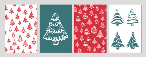 Wall Mural - christmas trees set, hand drawn. vector illustration.