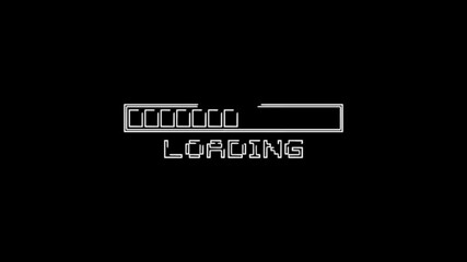 Loading bar downloading screen pixelated progress animation Loading in black background.
