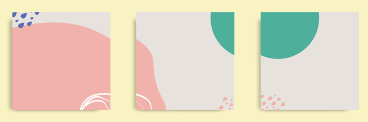 Wall Mural - Set of abstract organic fluid background template and layout in square shape for multipurpose usage web and print, banner, cover in white peach green color