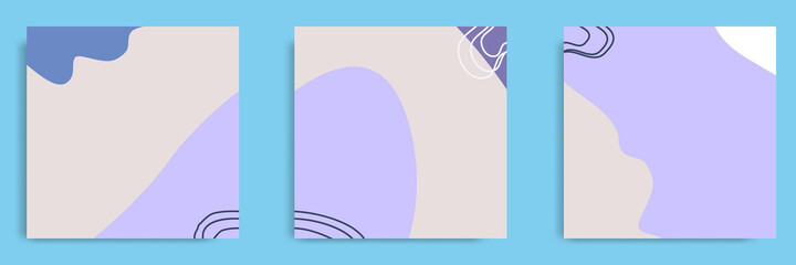 Wall Mural - Set of abstract organic fluid background template and layout in square shape for multipurpose usage web and print, banner, cover in purple grey white color.