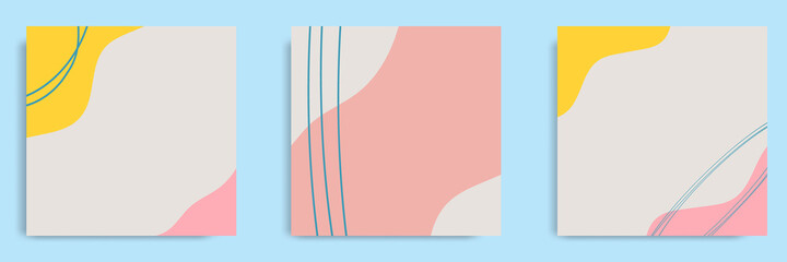 Wall Mural - Set of abstract organic fluid line background template and layout in square shape for multipurpose usage web and print, banner, cover in peach yellow green color