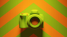 Green Orange DLSR Camera With Green An Orange Chevron Background 3d Illustration Render