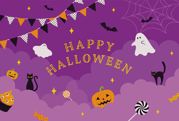 Wall Mural - vector background with halloween illustrations for banners, cards, flyers, social media wallpapers, etc.