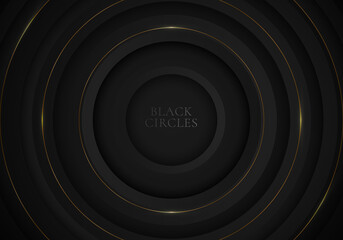 Elegant modern black circles background with golden line and lighting luxury style