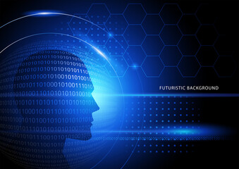 Futiristic background with human head and binary numbers