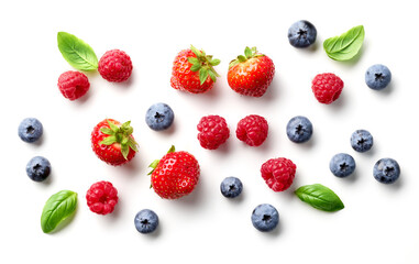 Poster - composition of fresh berries and green leaves