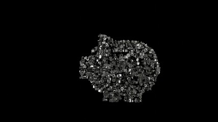 Poster - 3d rendering mechanical parts in shape of symbol of piggy bank isolated on black background