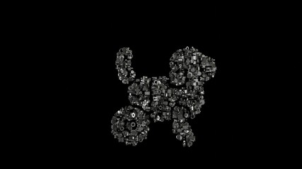 Poster - 3d rendering mechanical parts in shape of symbol of dog isolated on black background