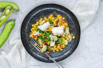 Sticker - Cod, sweetcorn and broad beans succotash