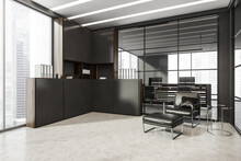 Grey Glass Office With Armchair And Ottoman